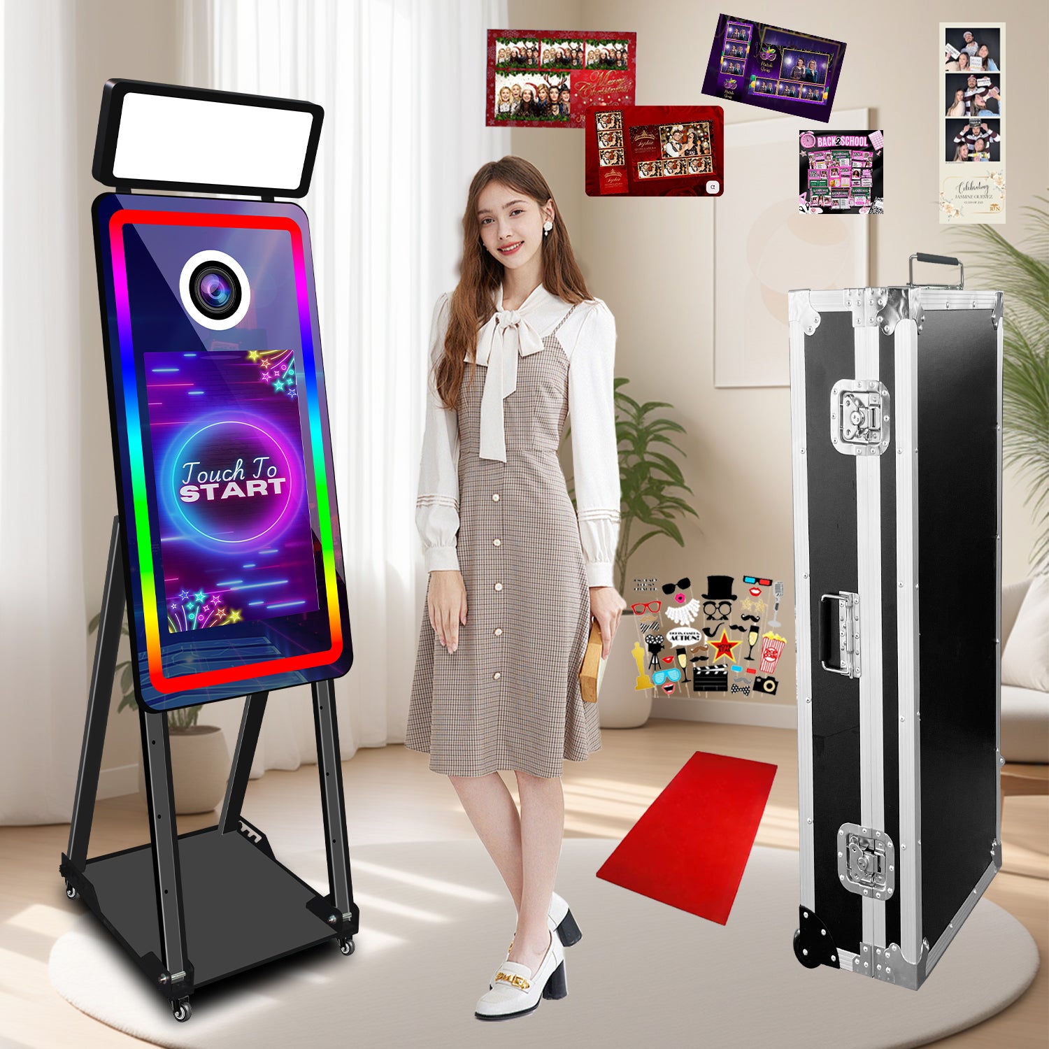 Selfie 40In Magic Mirror Photo Booth Machine With 21.5 in Touch Screen Printer and Camera Option Photobooth Mirror With Flight Case
