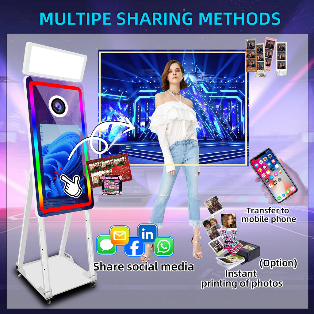 Selfie 40In Magic Mirror Photo Booth Machine With 21.5 in Touch Screen Printer and Camera Option Photobooth Mirror With Flight Case