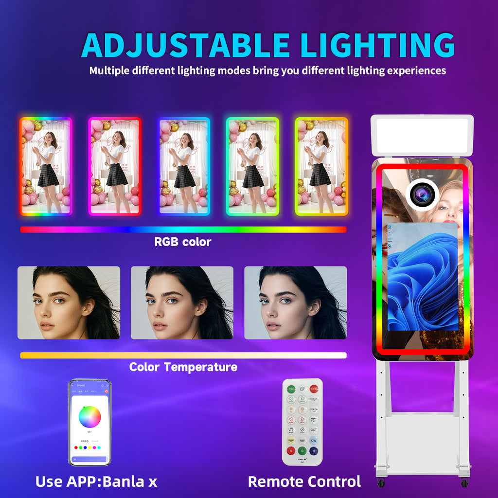 Selfie 40In Magic Mirror Photo Booth Machine With 21.5 in Touch Screen Printer and Camera Option Photobooth Mirror With Flight Case