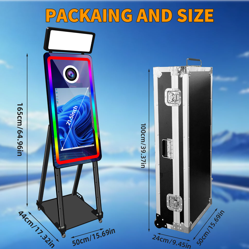 Selfie 40In Magic Mirror Photo Booth Machine With 21.5 in Touch Screen Printer and Camera Option Photobooth Mirror With Flight Case