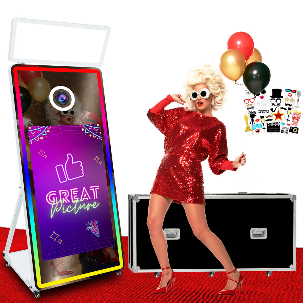 65 in Mirror Photo Booth Selfie Digital Portable With 43 in Touch Screen Magic Mirror PhotoBooth Machine